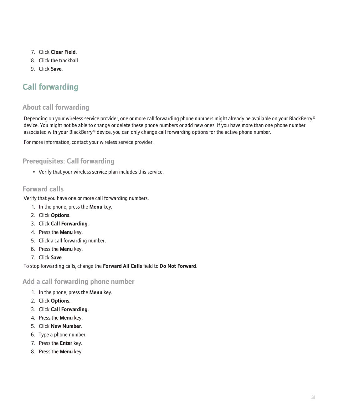 Blackberry 8130 manual About call forwarding, Prerequisites Call forwarding, Forward calls 