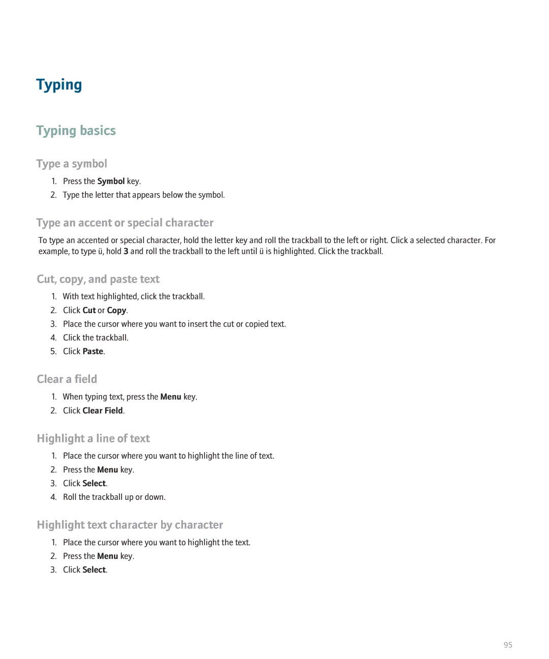 Blackberry 8130 manual Typing basics 