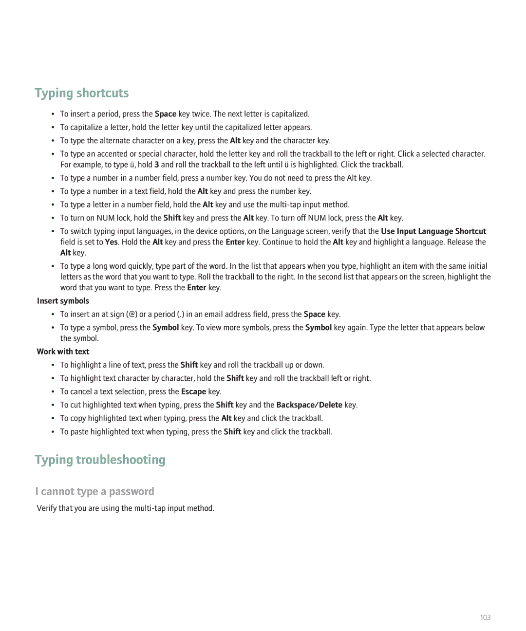 Blackberry 8130 manual Typing troubleshooting, Cannot type a password 