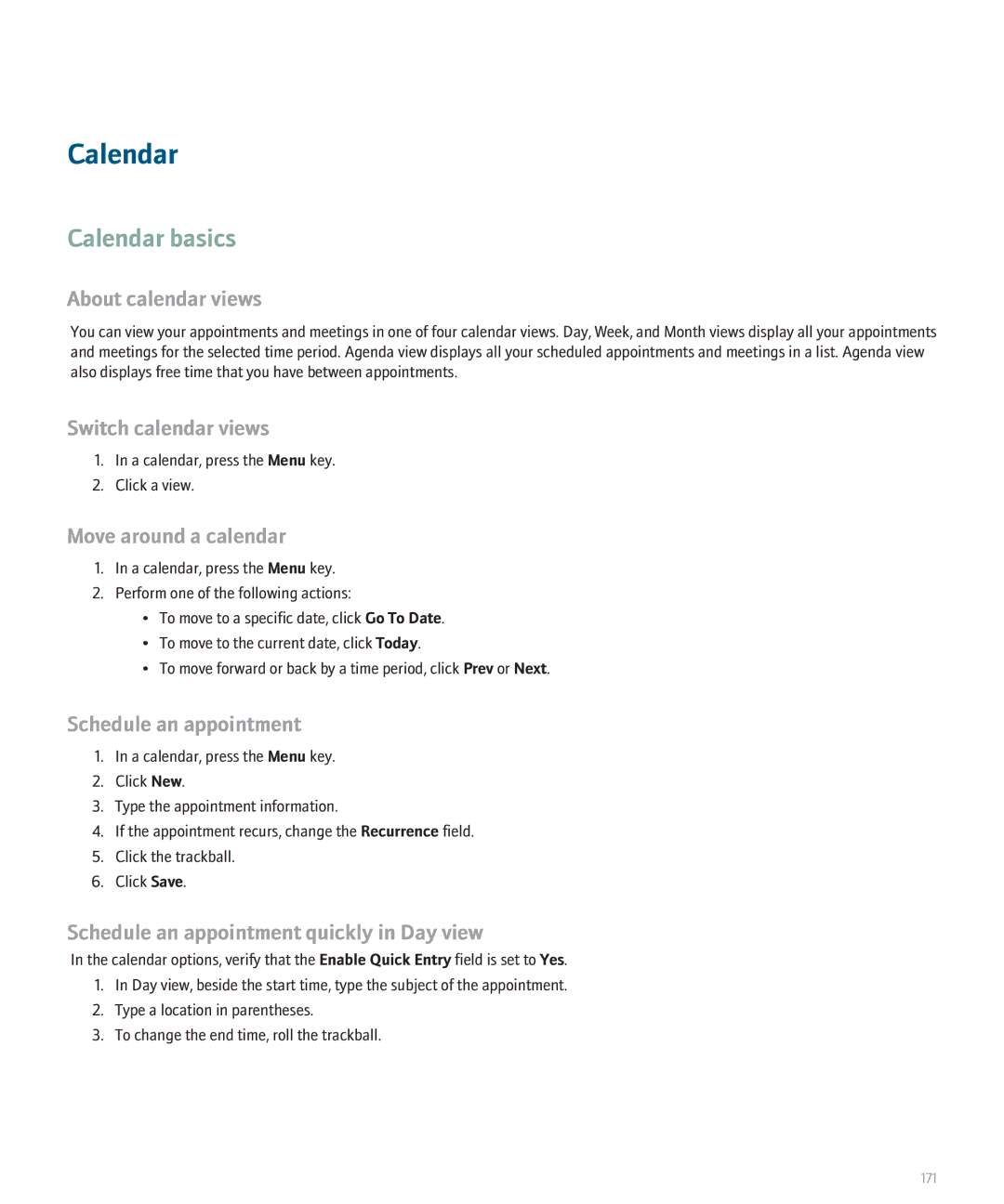 Blackberry 8130 manual Calendar basics 