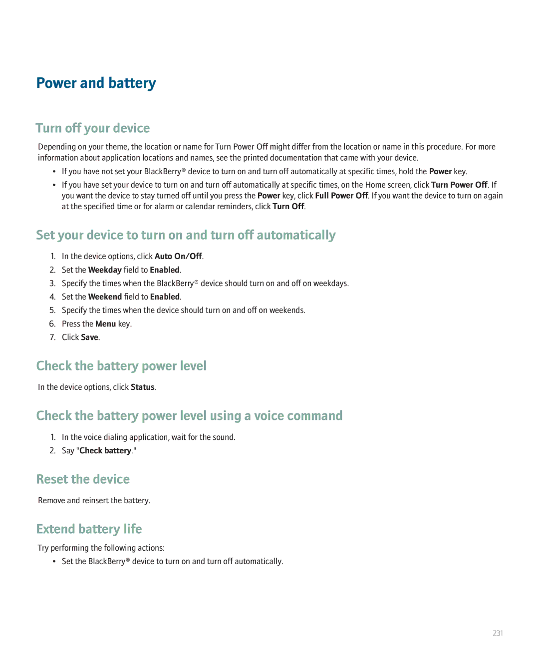 Blackberry 8130 manual Power and battery 