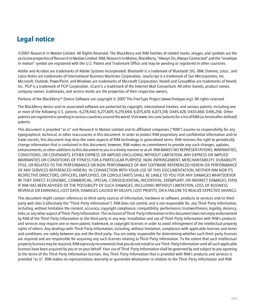 Blackberry 8130 manual Legal notice 