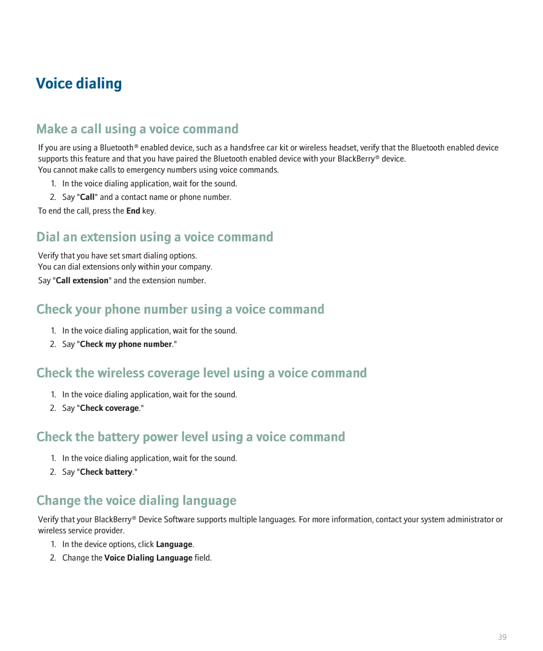 Blackberry 8130 manual Voice dialing 