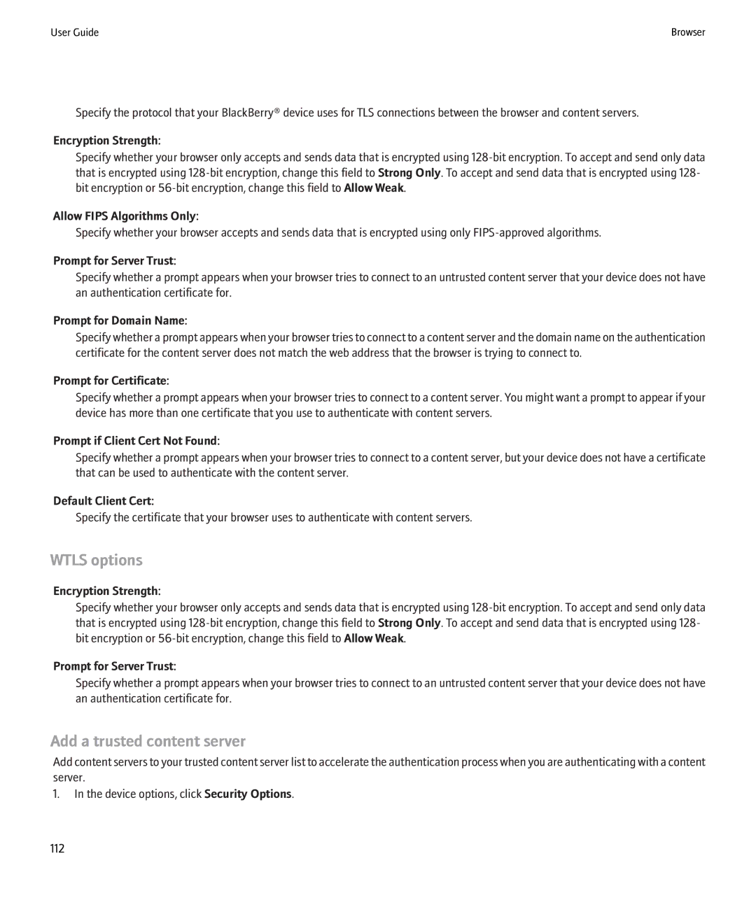 Blackberry 8220 manual Wtls options, Add a trusted content server 