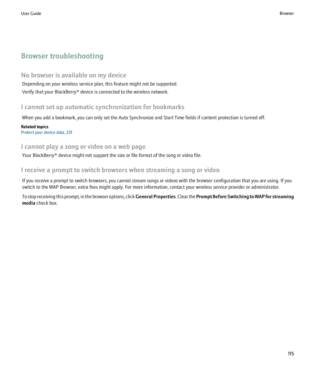 Blackberry 8220 manual Browser troubleshooting, No browser is available on my device 