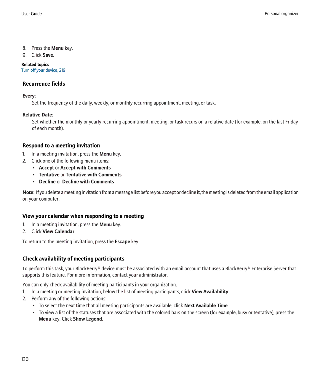 Blackberry 8220 Respond to a meeting invitation, View your calendar when responding to a meeting, Click View Calendar 