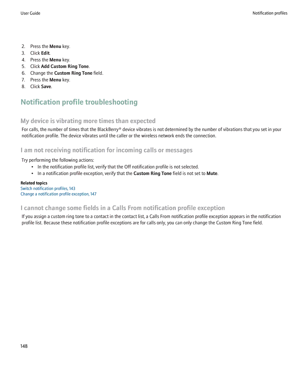 Blackberry 8220 manual Notification profile troubleshooting, My device is vibrating more times than expected 
