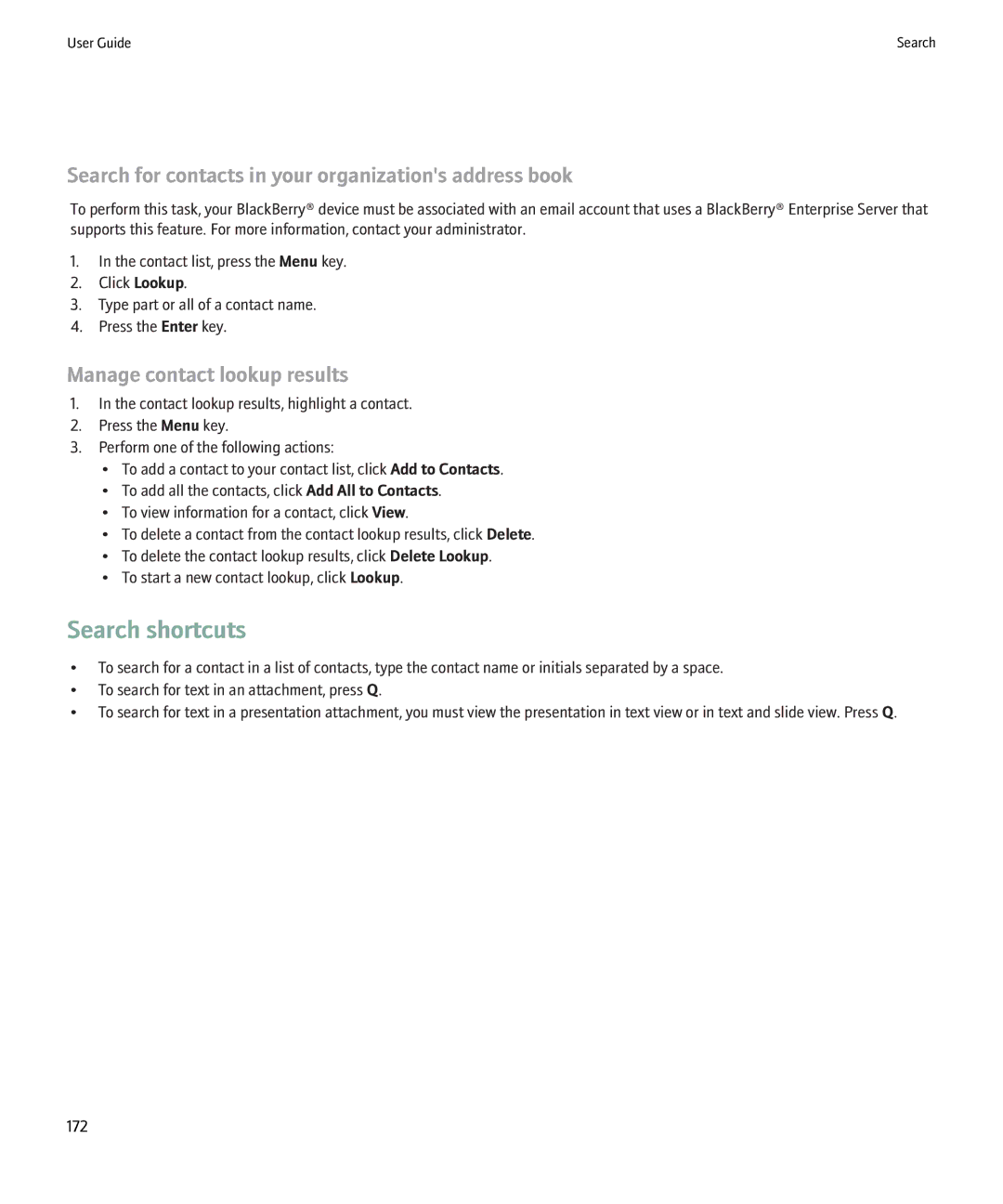 Blackberry 8220 manual Search for contacts in your organizations address book, Manage contact lookup results 
