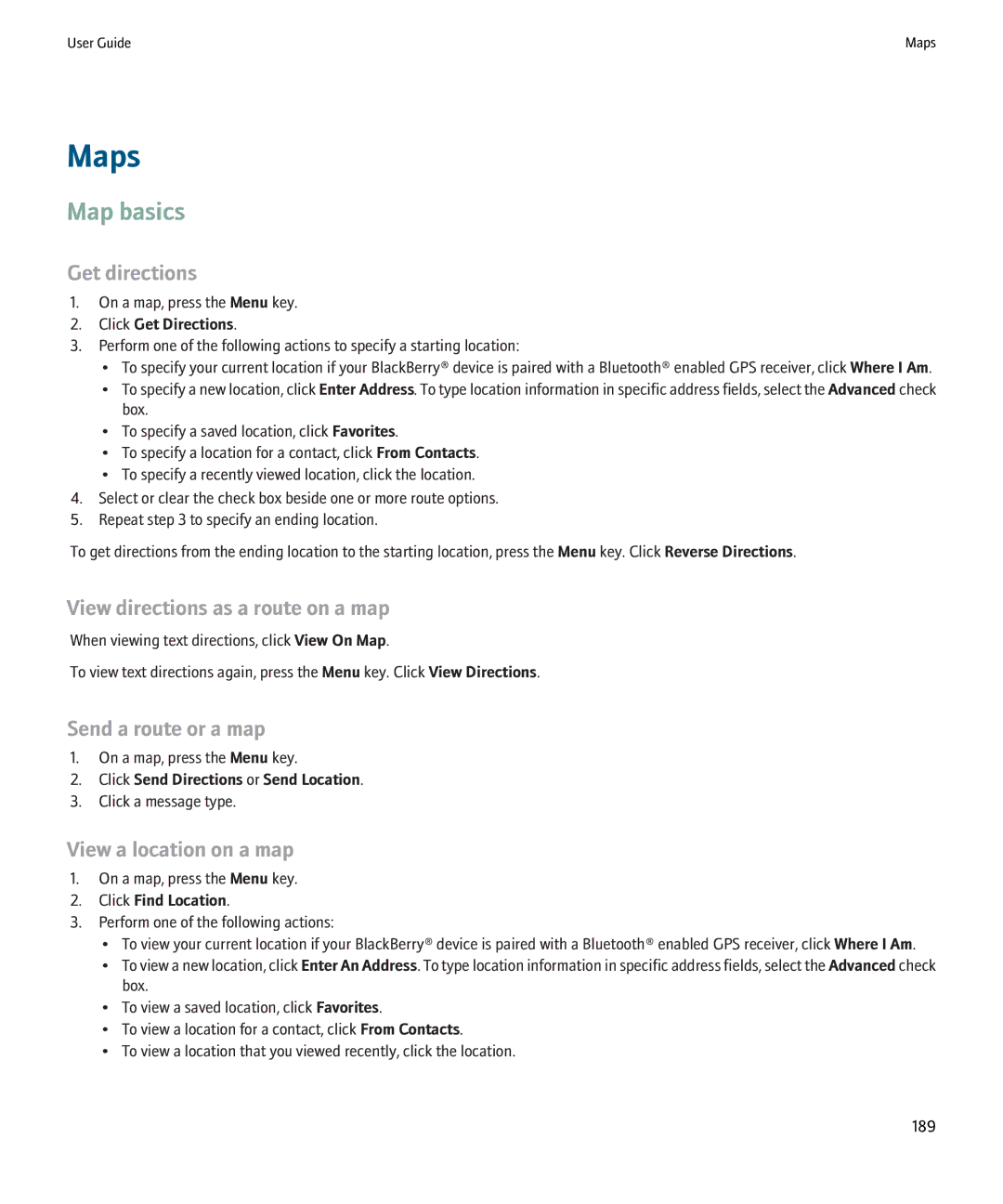 Blackberry 8220 manual Maps, Map basics 