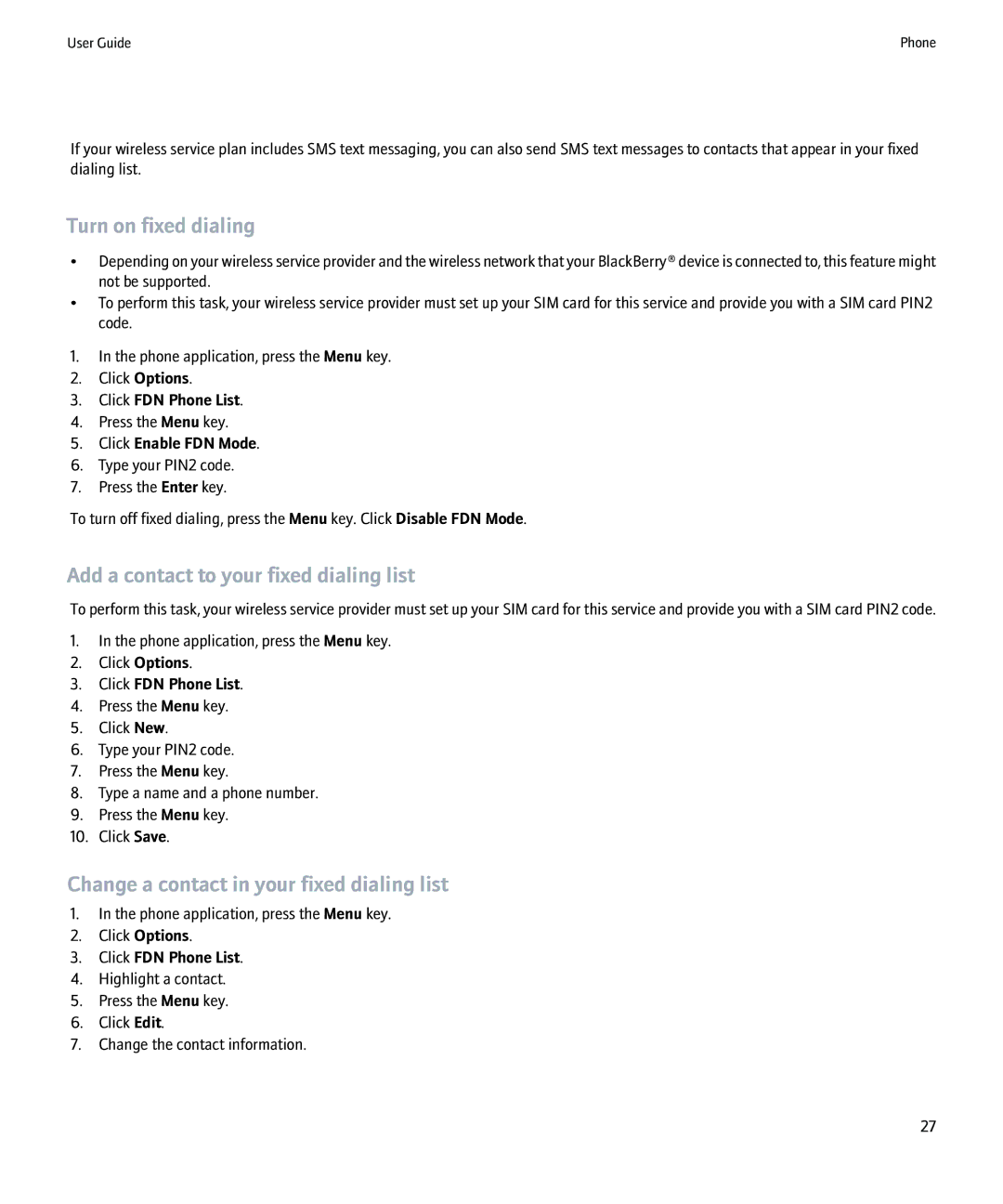 Blackberry 8220 manual Turn on fixed dialing, Add a contact to your fixed dialing list, Click FDN Phone List 