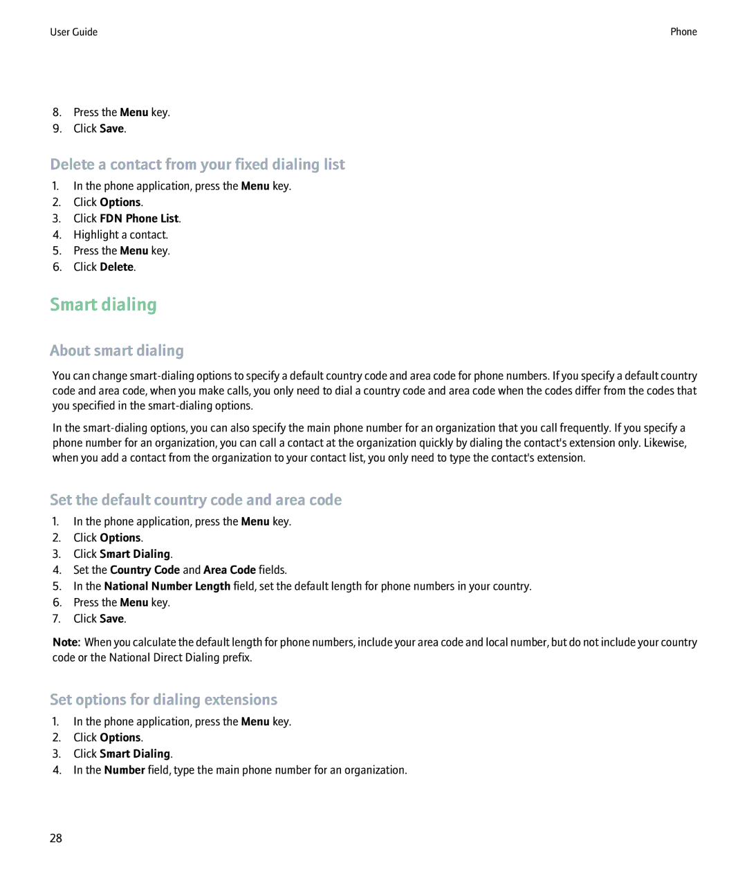 Blackberry 8220 manual Smart dialing, Delete a contact from your fixed dialing list, About smart dialing 