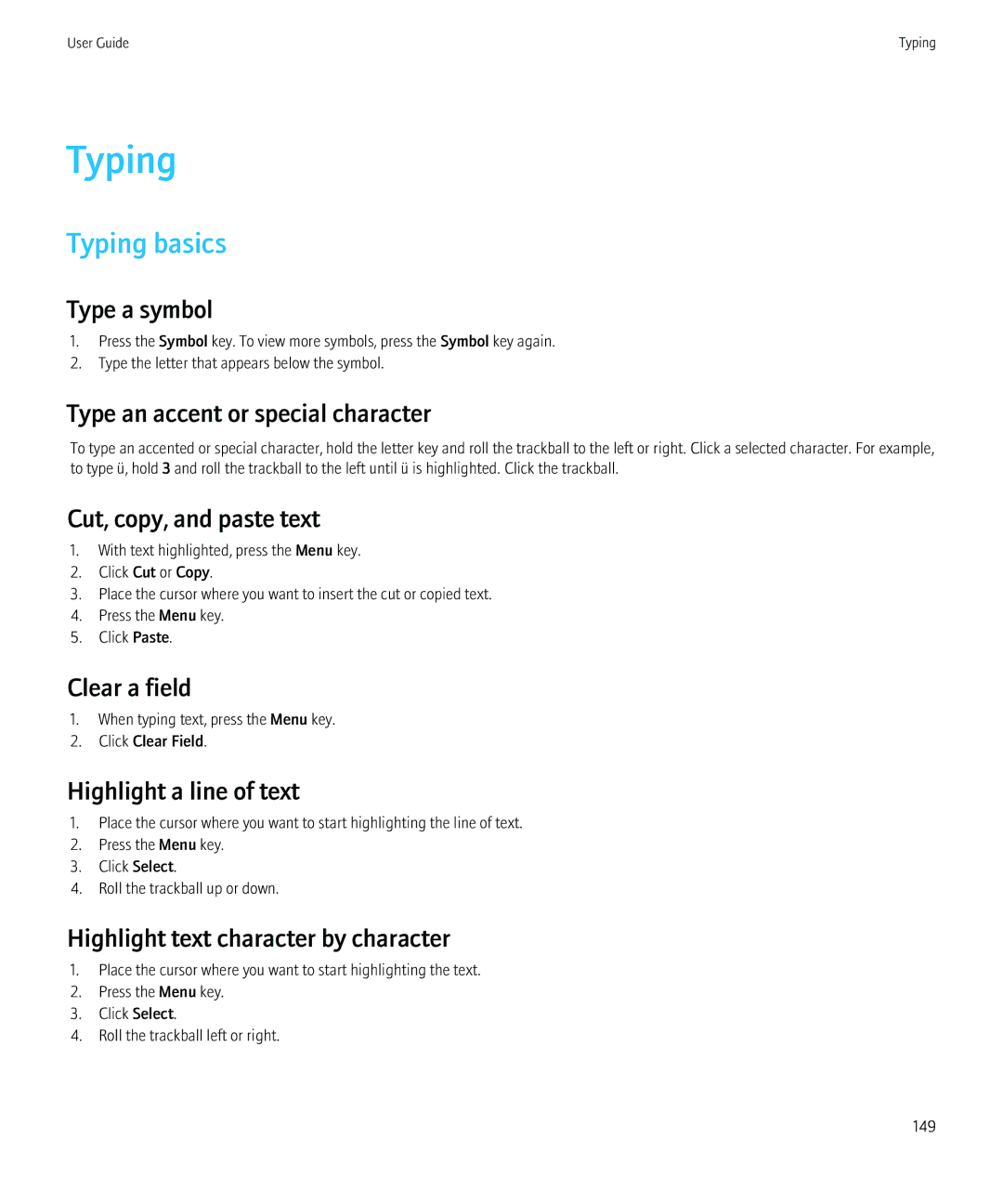 Blackberry 8230 manual Typing basics 