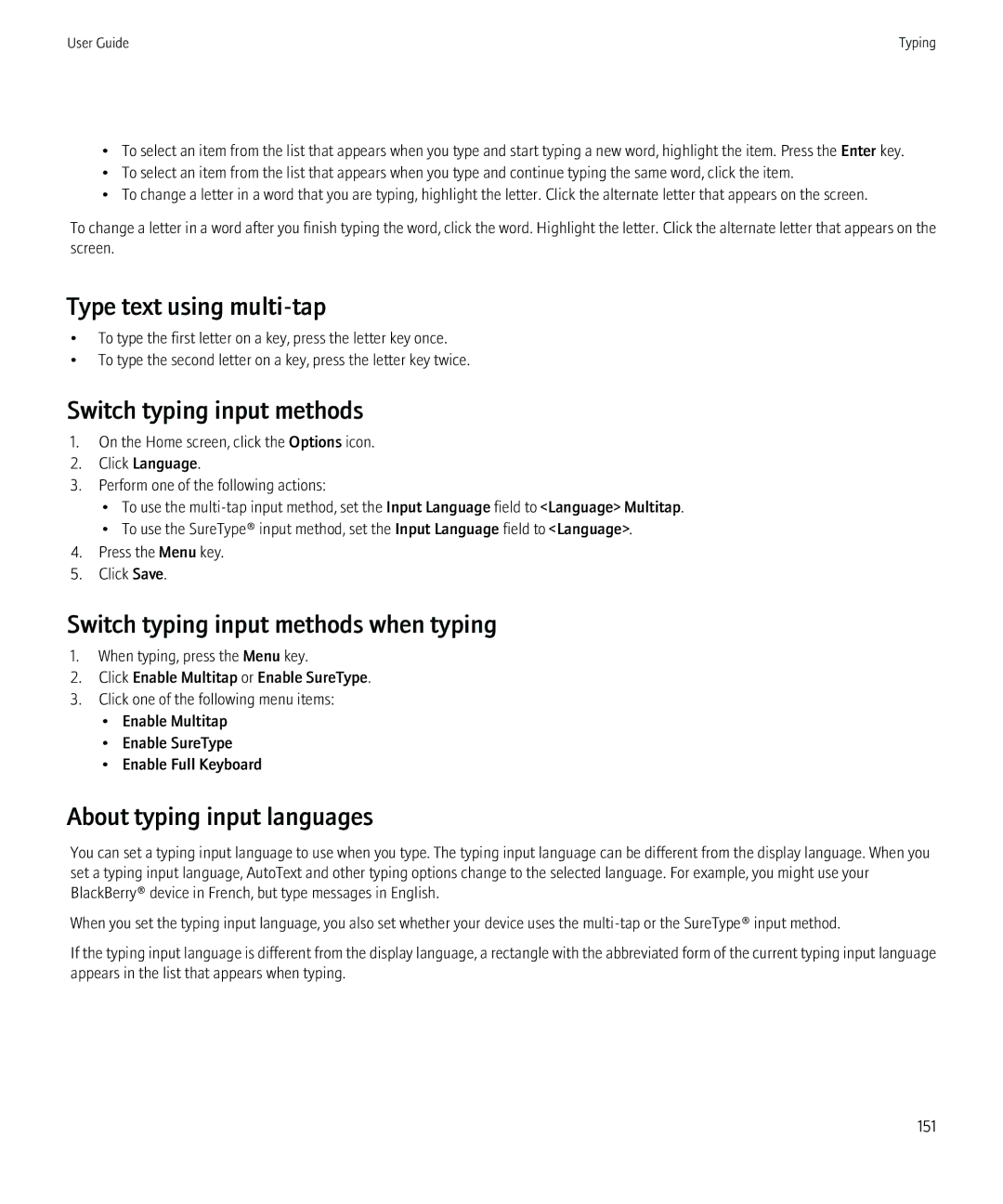 Blackberry 8230 manual Type text using multi-tap, Switch typing input methods when typing, About typing input languages 