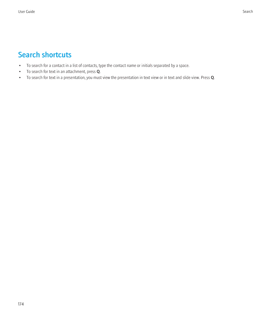 Blackberry 8230 manual Search shortcuts 