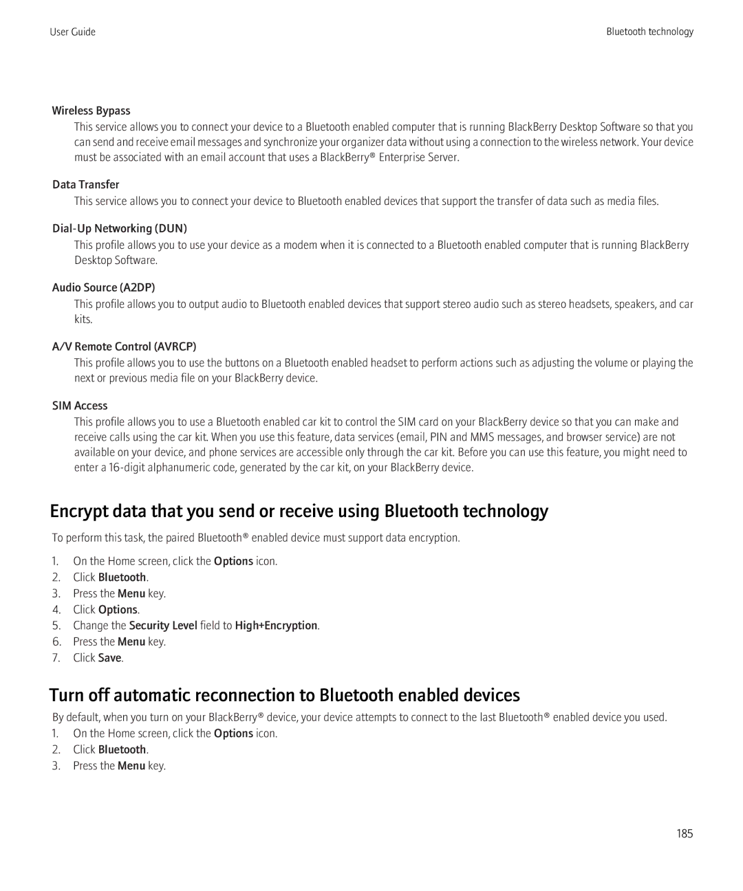 Blackberry 8230 manual Turn off automatic reconnection to Bluetooth enabled devices 