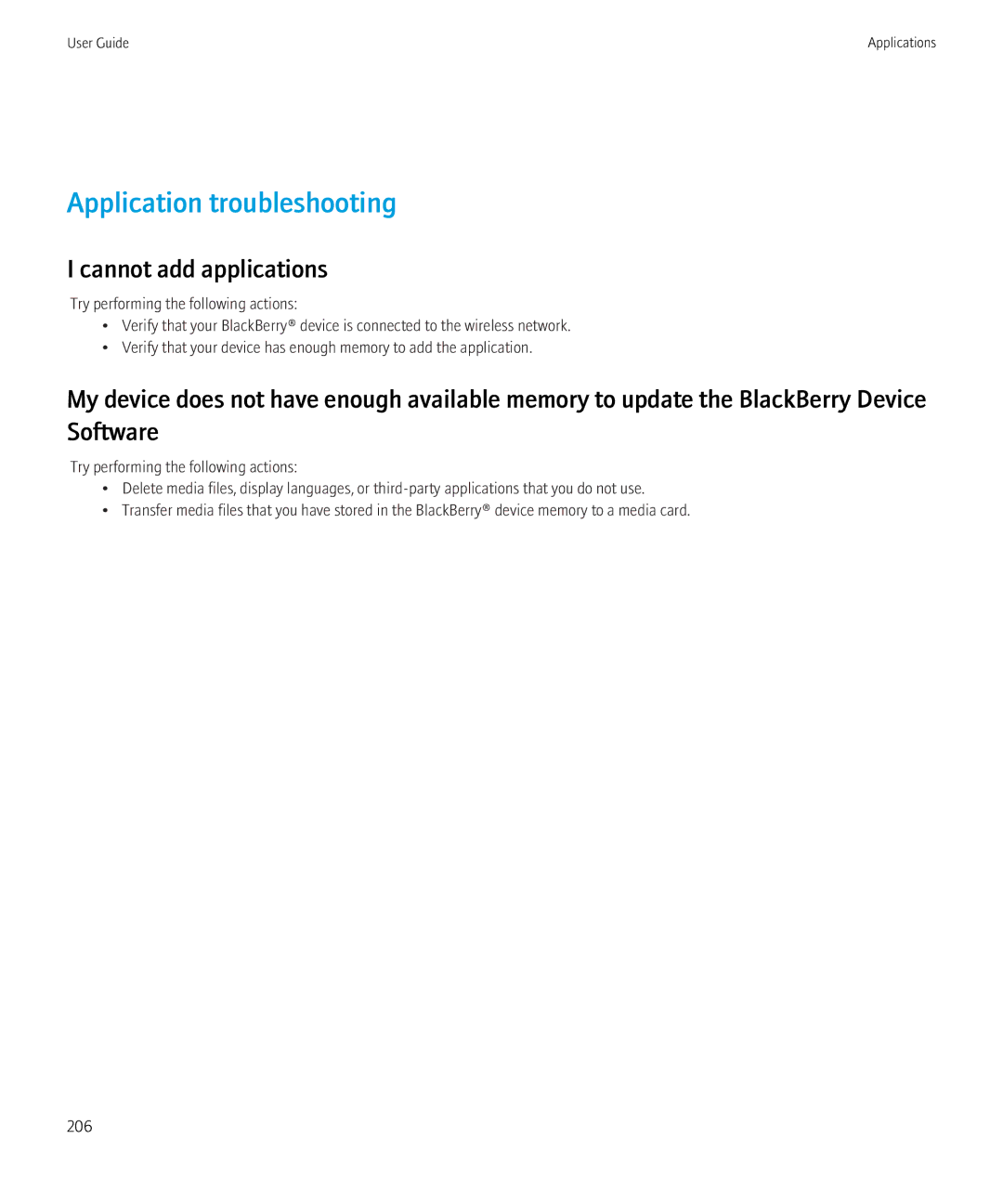 Blackberry 8230 manual Application troubleshooting, Cannot add applications 