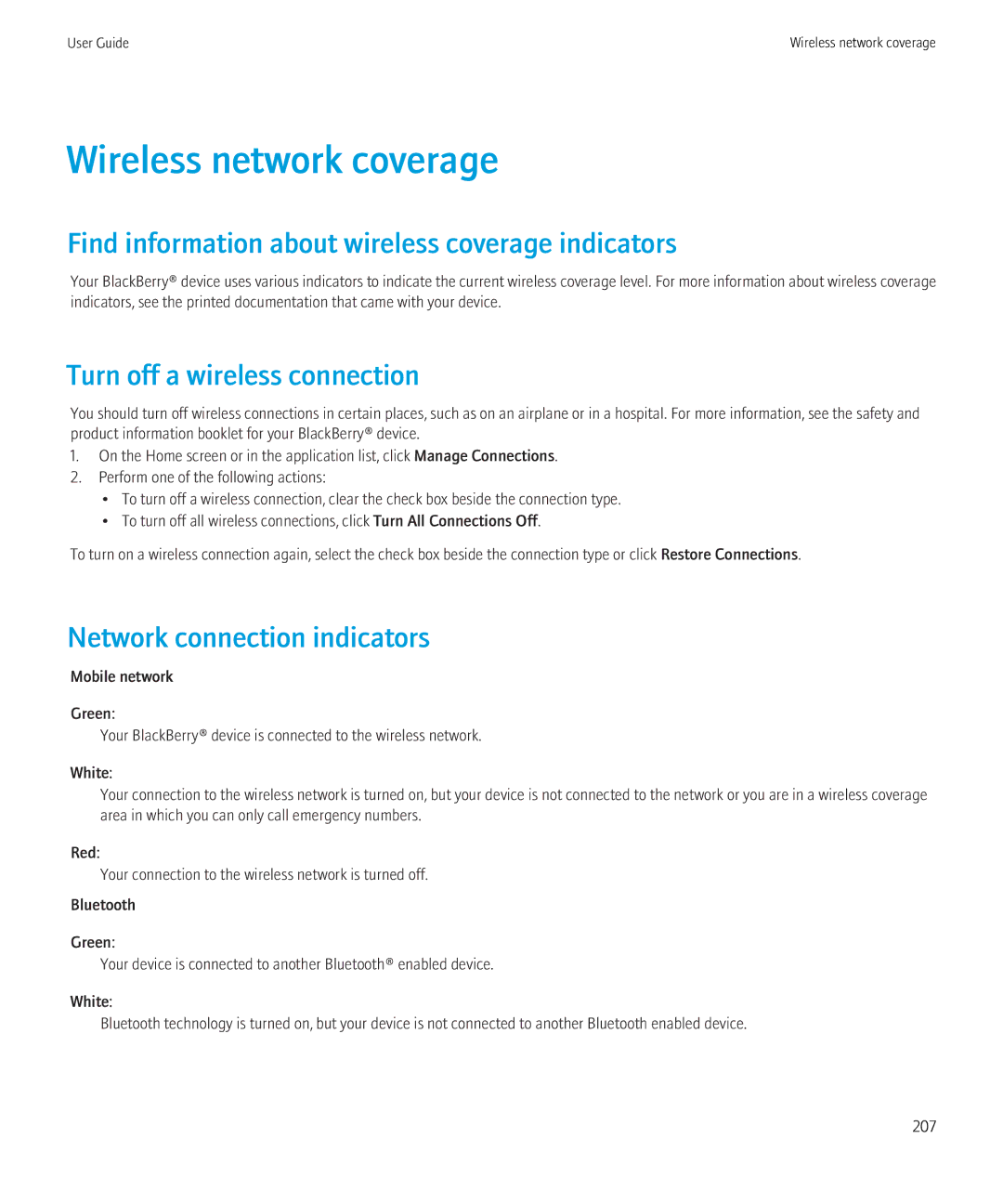 Blackberry 8230 manual Wireless network coverage, Find information about wireless coverage indicators 