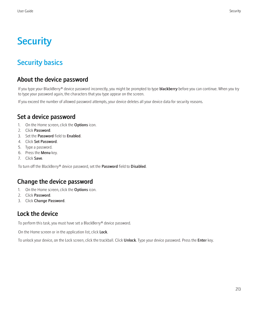 Blackberry 8230 manual Security basics 