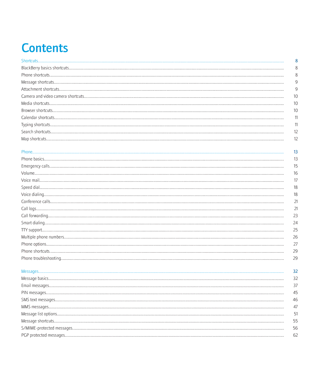 Blackberry 8230 manual Contents 