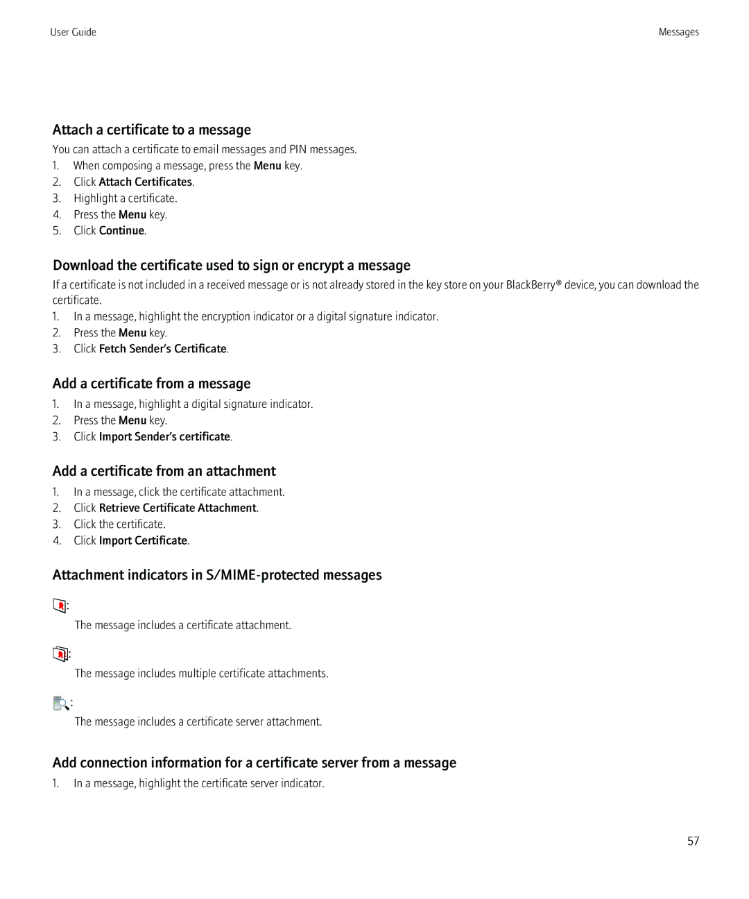 Blackberry 8230 manual Attach a certificate to a message, Download the certificate used to sign or encrypt a message 