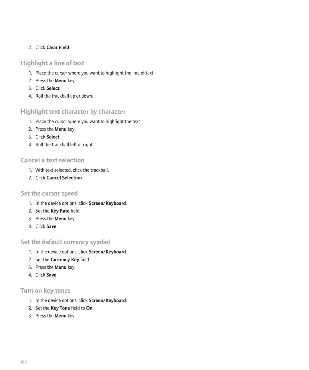 Blackberry 8300 manual Highlight a line of text, Highlight text character by character, Cancel a text selection 