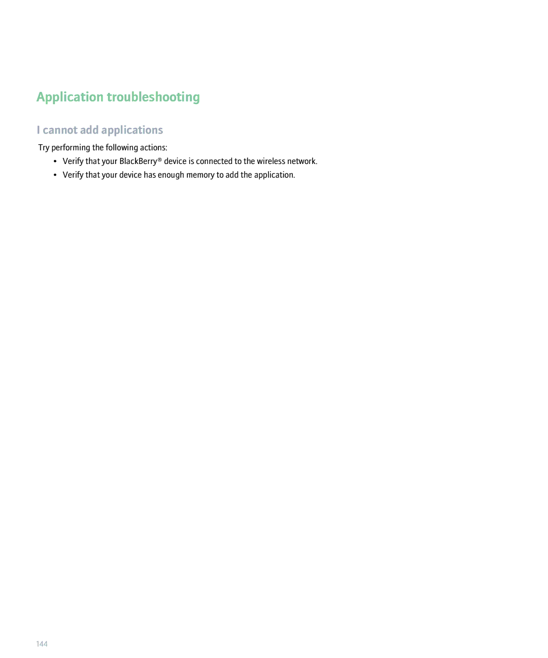 Blackberry 8300 manual Application troubleshooting, Cannot add applications 