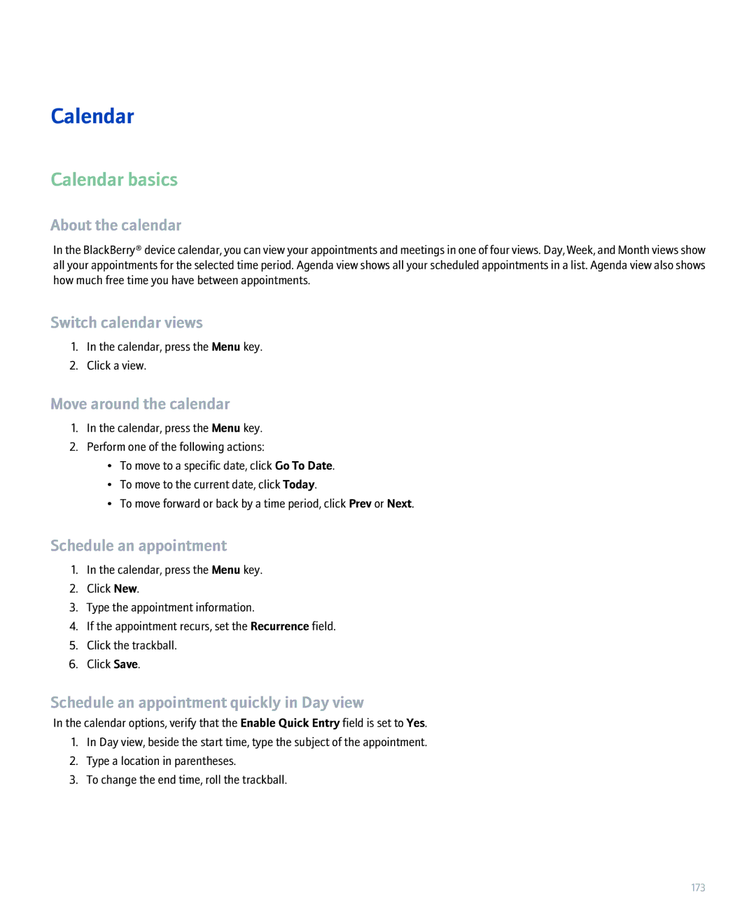 Blackberry 8300 manual Calendar basics 