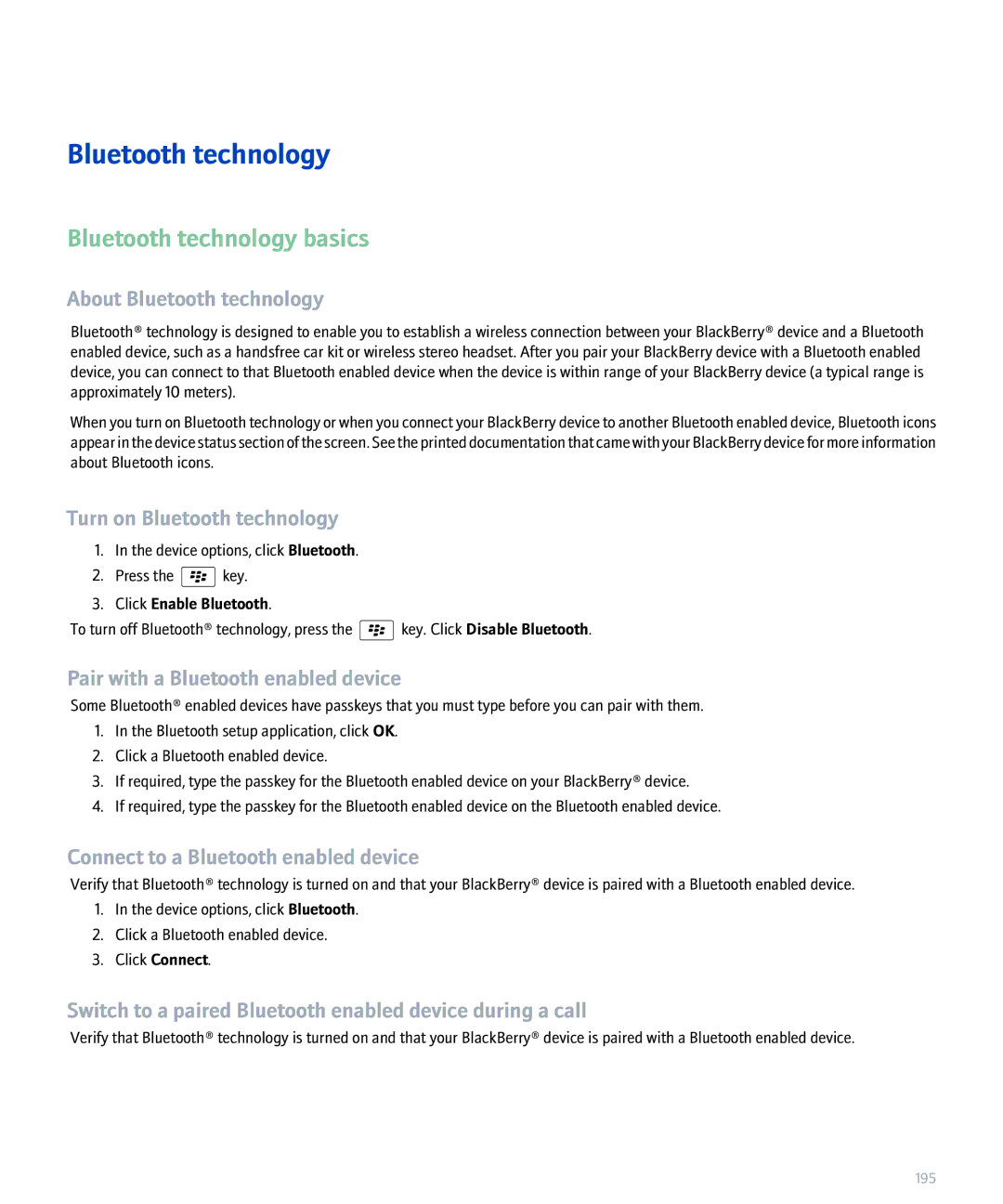 Blackberry 8300 manual Bluetooth technology basics 