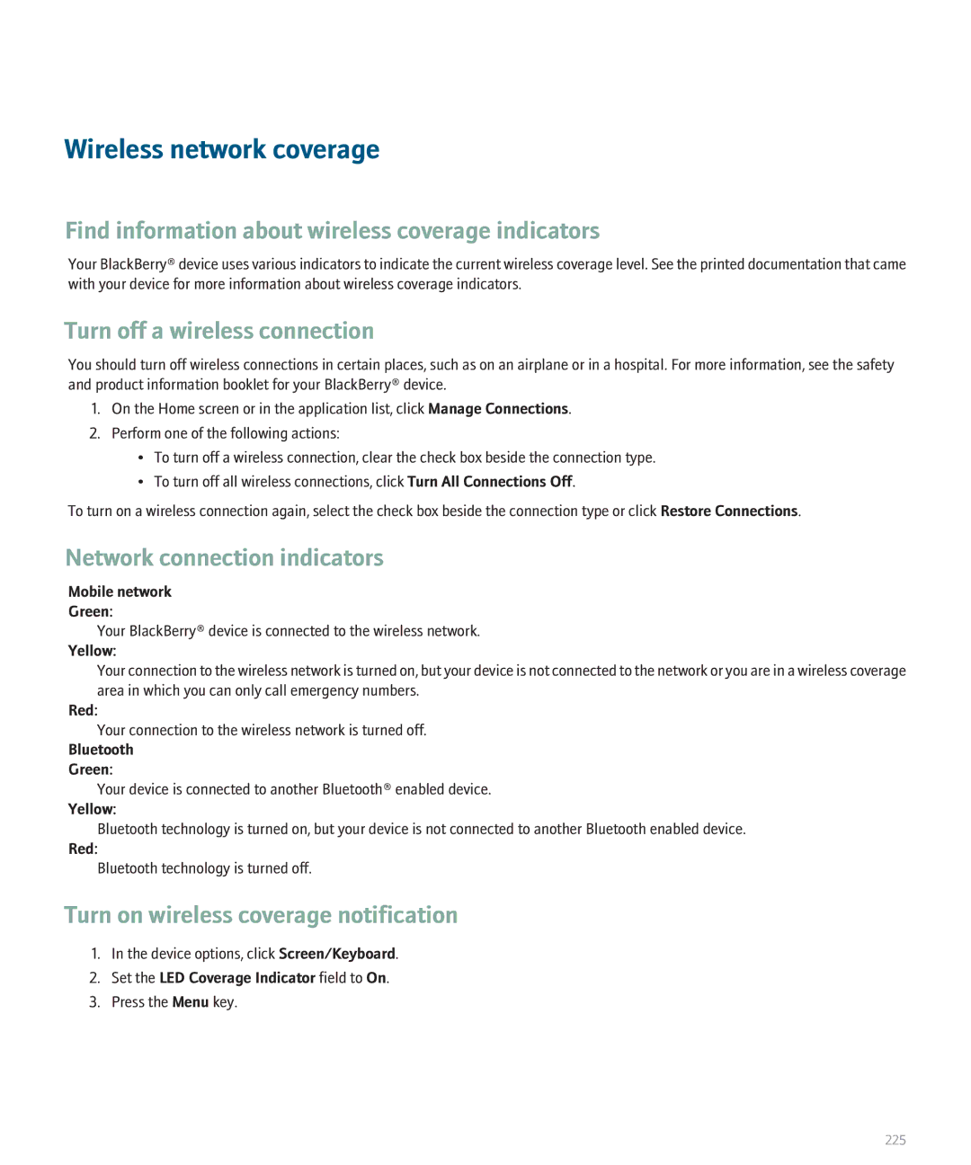 Blackberry 8300 manual Wireless network coverage, Find information about wireless coverage indicators 