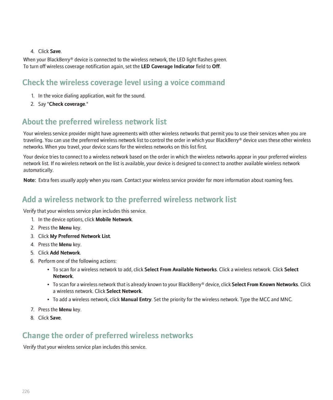 Blackberry 8300 manual About the preferred wireless network list, Change the order of preferred wireless networks 