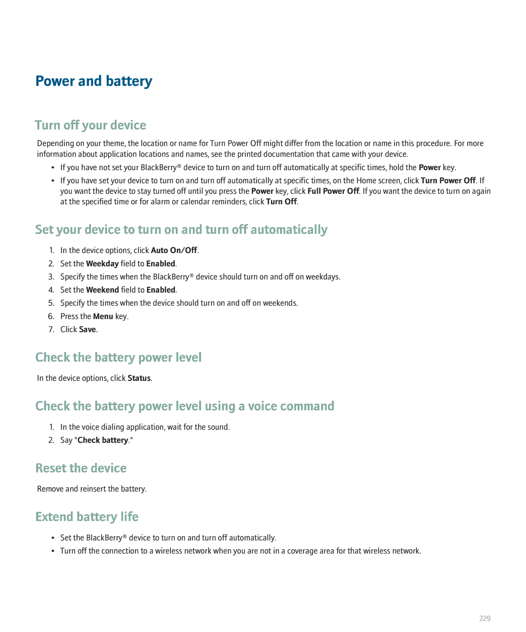 Blackberry 8300 manual Power and battery 