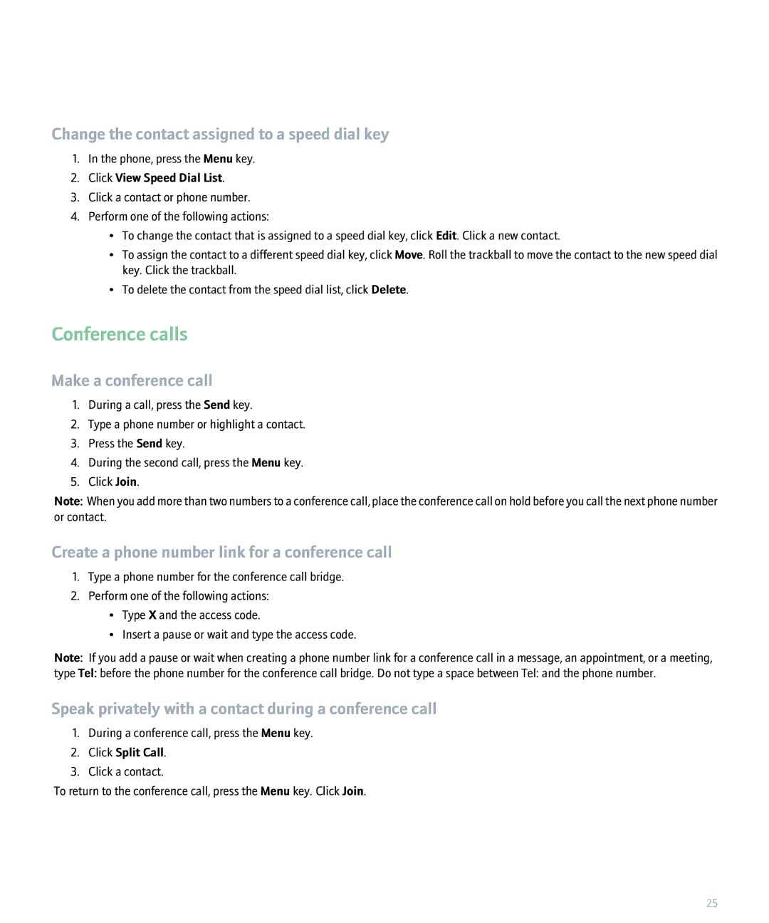 Blackberry 8300 manual Conference calls, Change the contact assigned to a speed dial key, Make a conference call 
