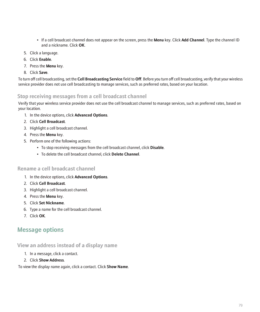Blackberry 8300 Stop receiving messages from a cell broadcast channel, Rename a cell broadcast channel, Click Set Nickname 