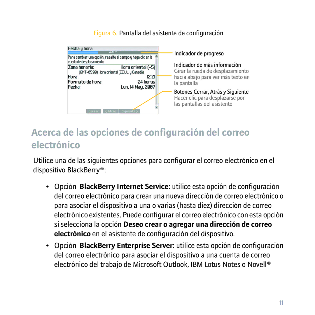 Blackberry 8300 manual Figura 6. Pantalla del asistente de configuración 