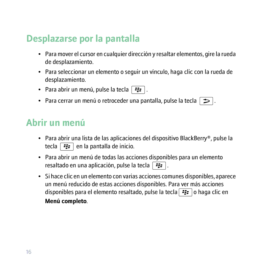 Blackberry 8300 manual Desplazarse por la pantalla, Abrir un menú 