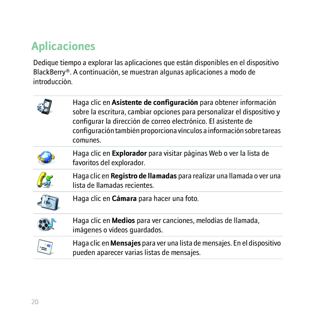 Blackberry 8300 manual Aplicaciones 