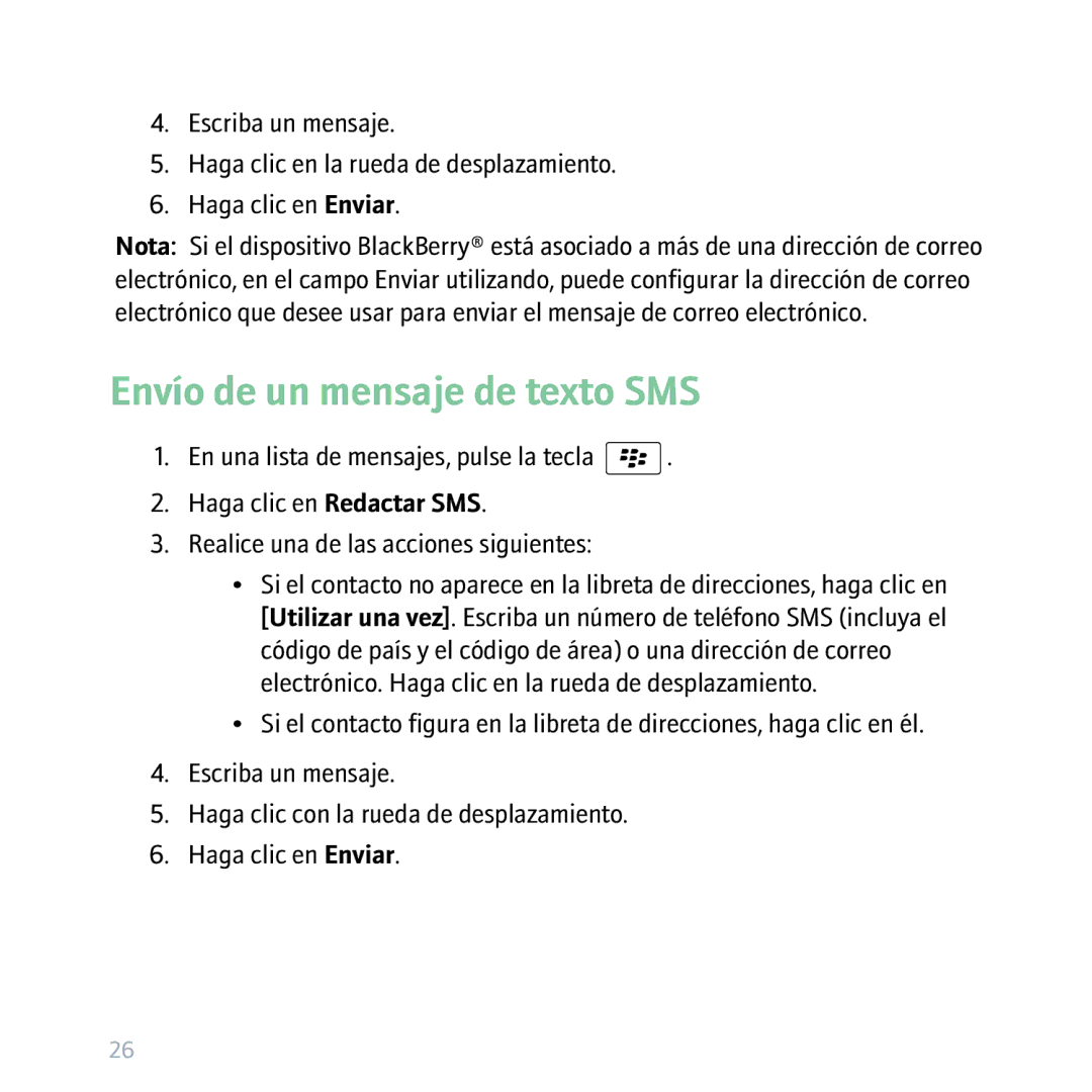 Blackberry 8300 manual Envío de un mensaje de texto SMS 