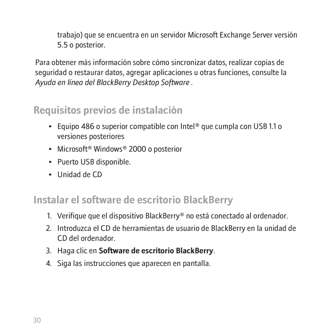 Blackberry 8300 manual Requisitos previos de instalación 