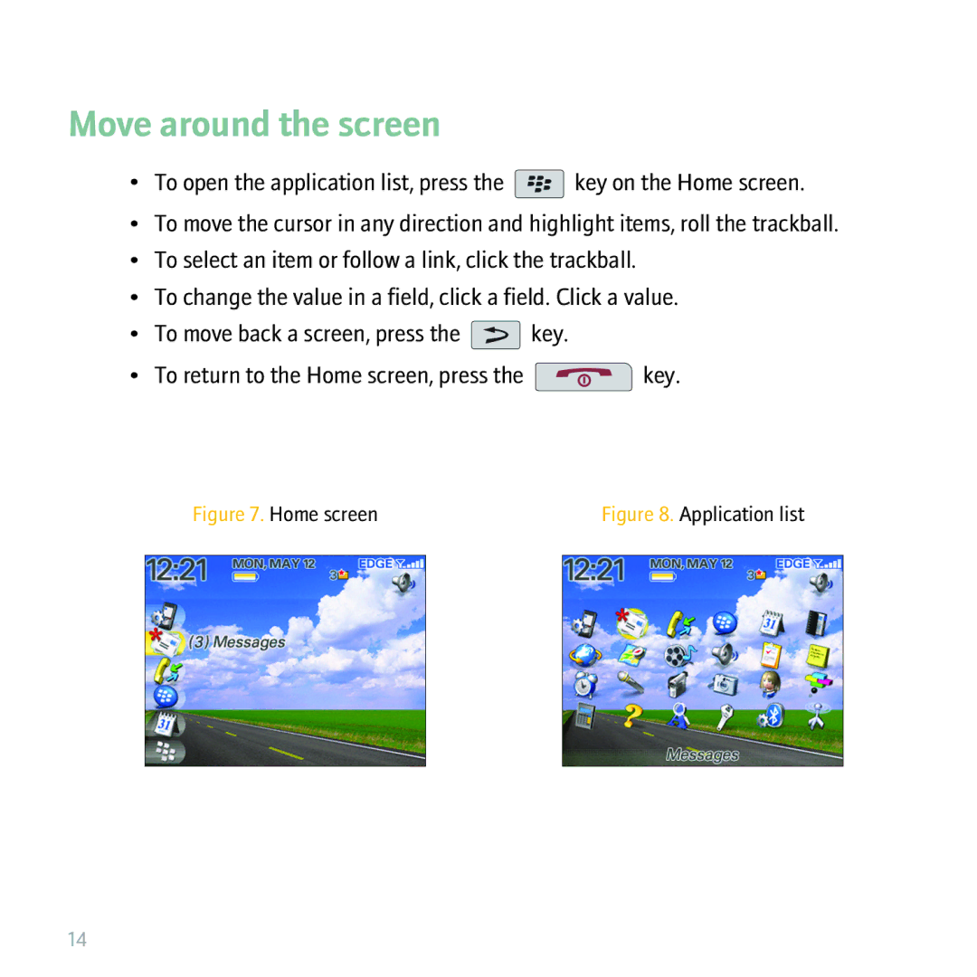 Blackberry 8310 manual Move around the screen, Home screen 