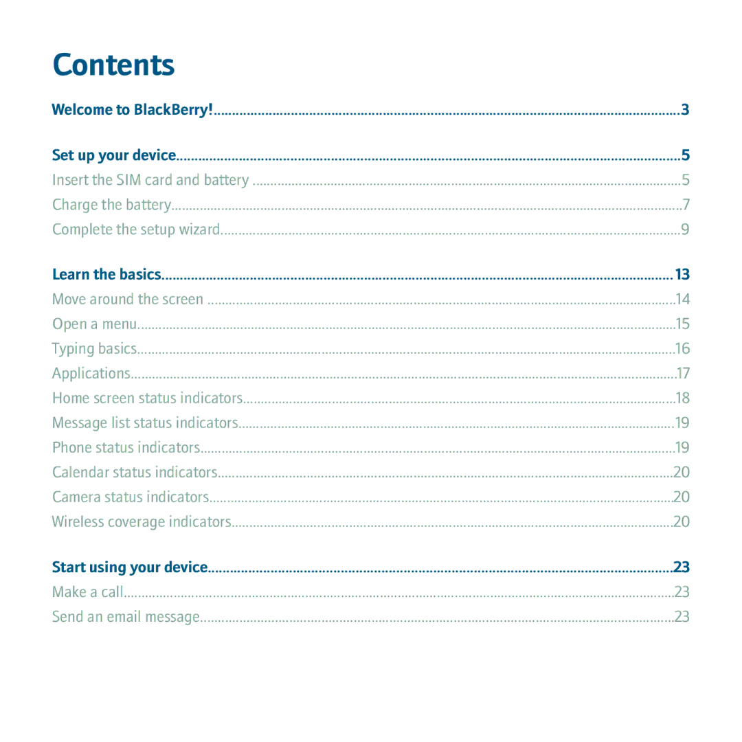 Blackberry 8310 manual Contents 