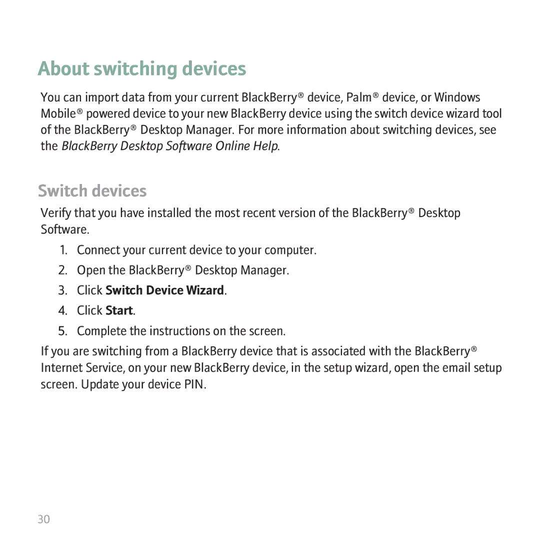 Blackberry 8310 manual About switching devices, Switch devices 