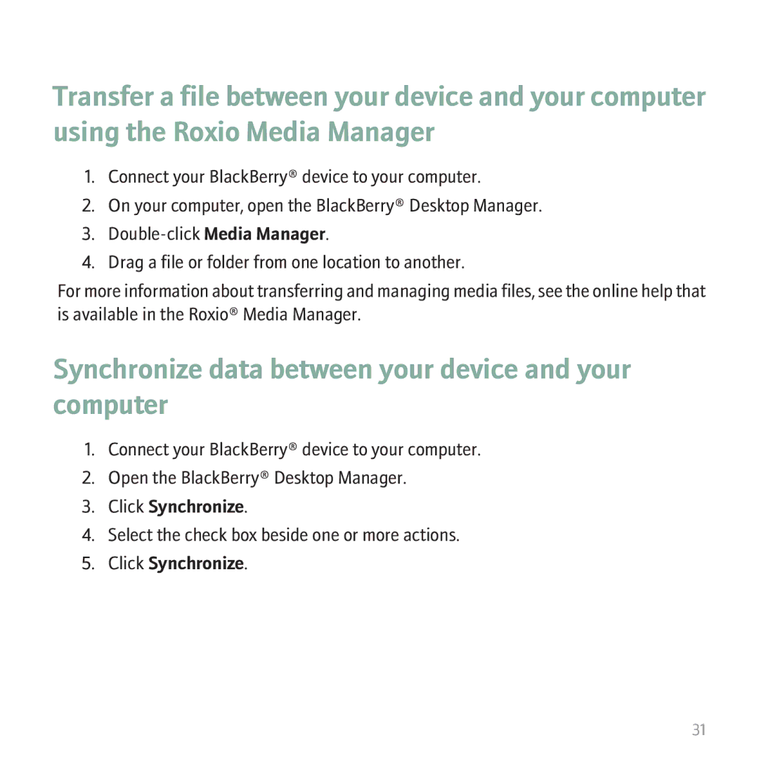 Blackberry 8310 manual Synchronize data between your device and your computer 