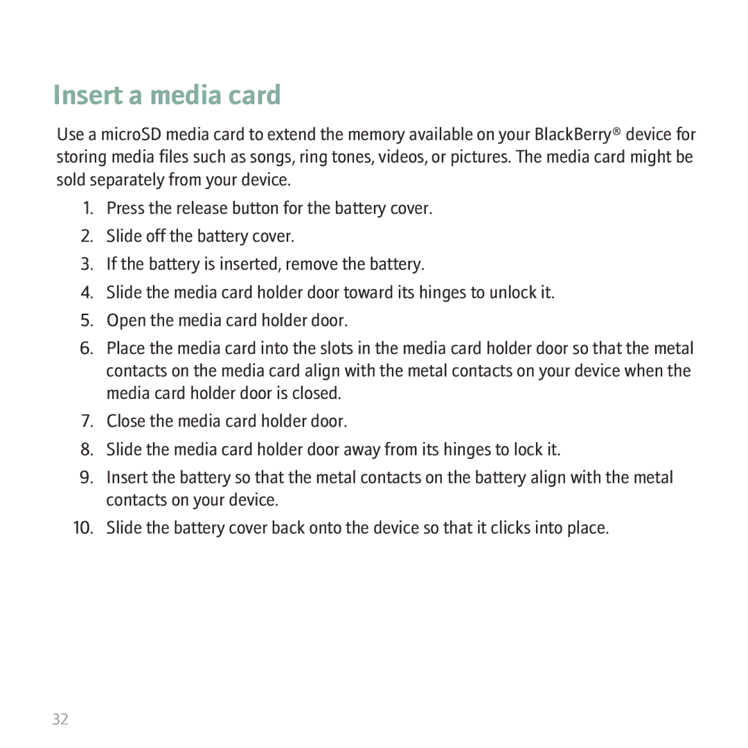 Blackberry 8310 manual Insert a media card 