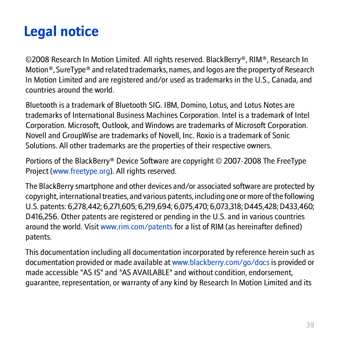 Blackberry 8310 manual Legal notice 