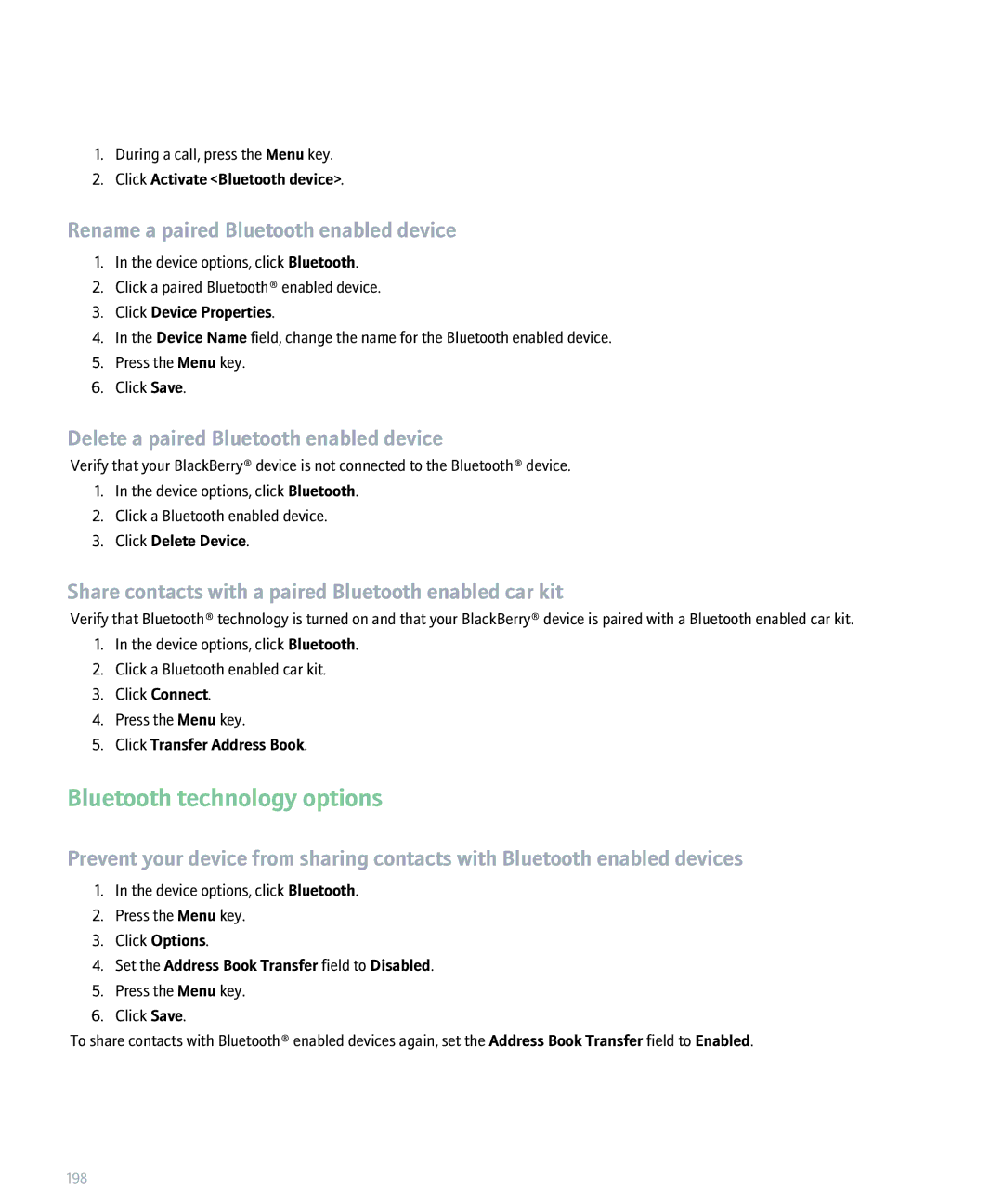 Blackberry 8320 manual Bluetooth technology options, Rename a paired Bluetooth enabled device 