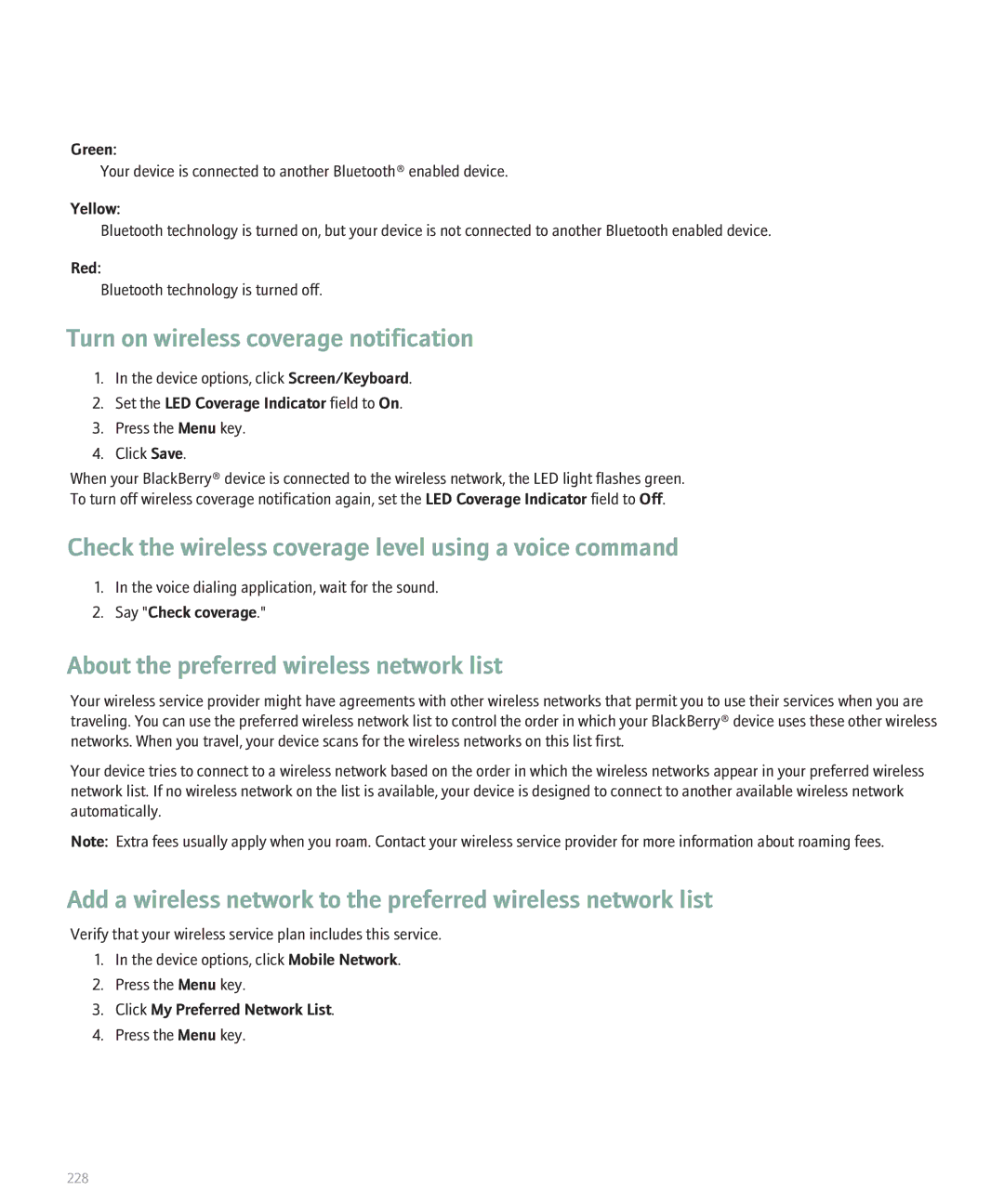 Blackberry 8320 manual Turn on wireless coverage notification, About the preferred wireless network list 