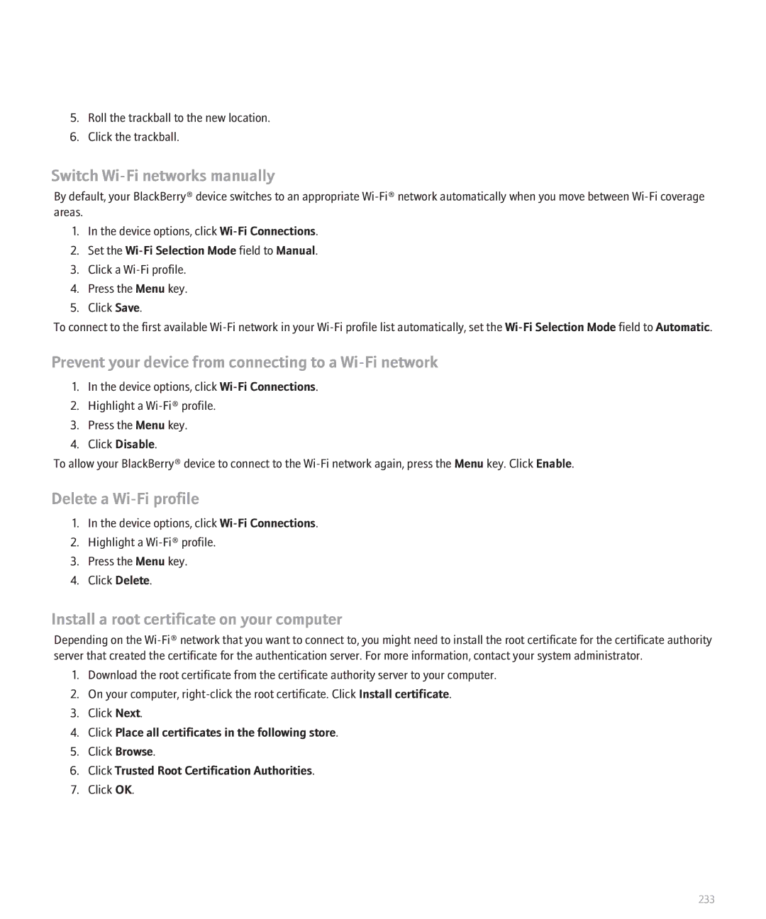 Blackberry 8320 Switch Wi-Fi networks manually, Prevent your device from connecting to a Wi-Fi network 