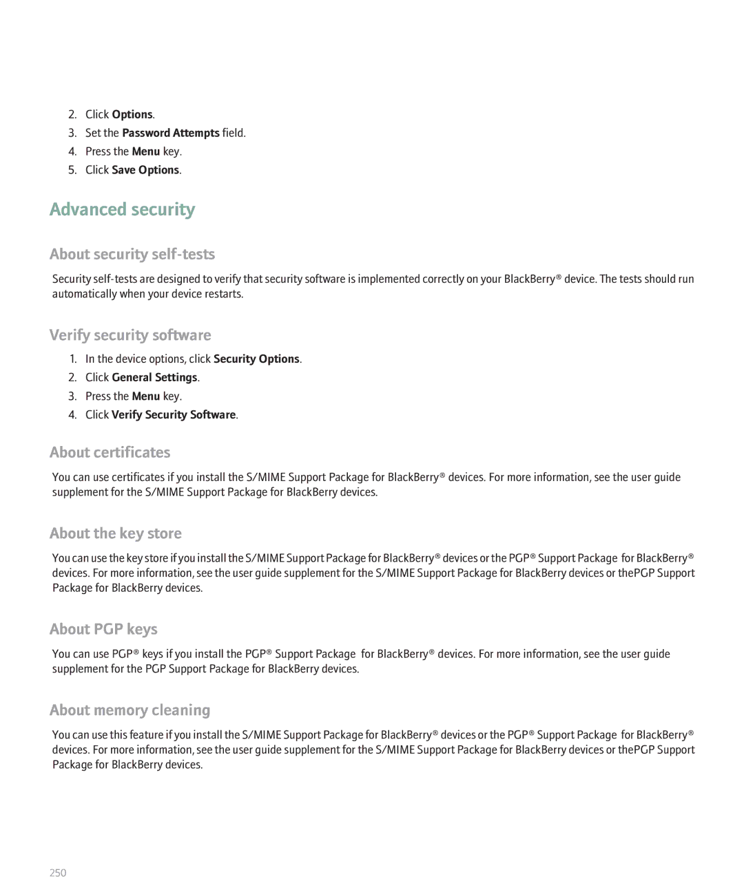 Blackberry 8320 manual Advanced security 