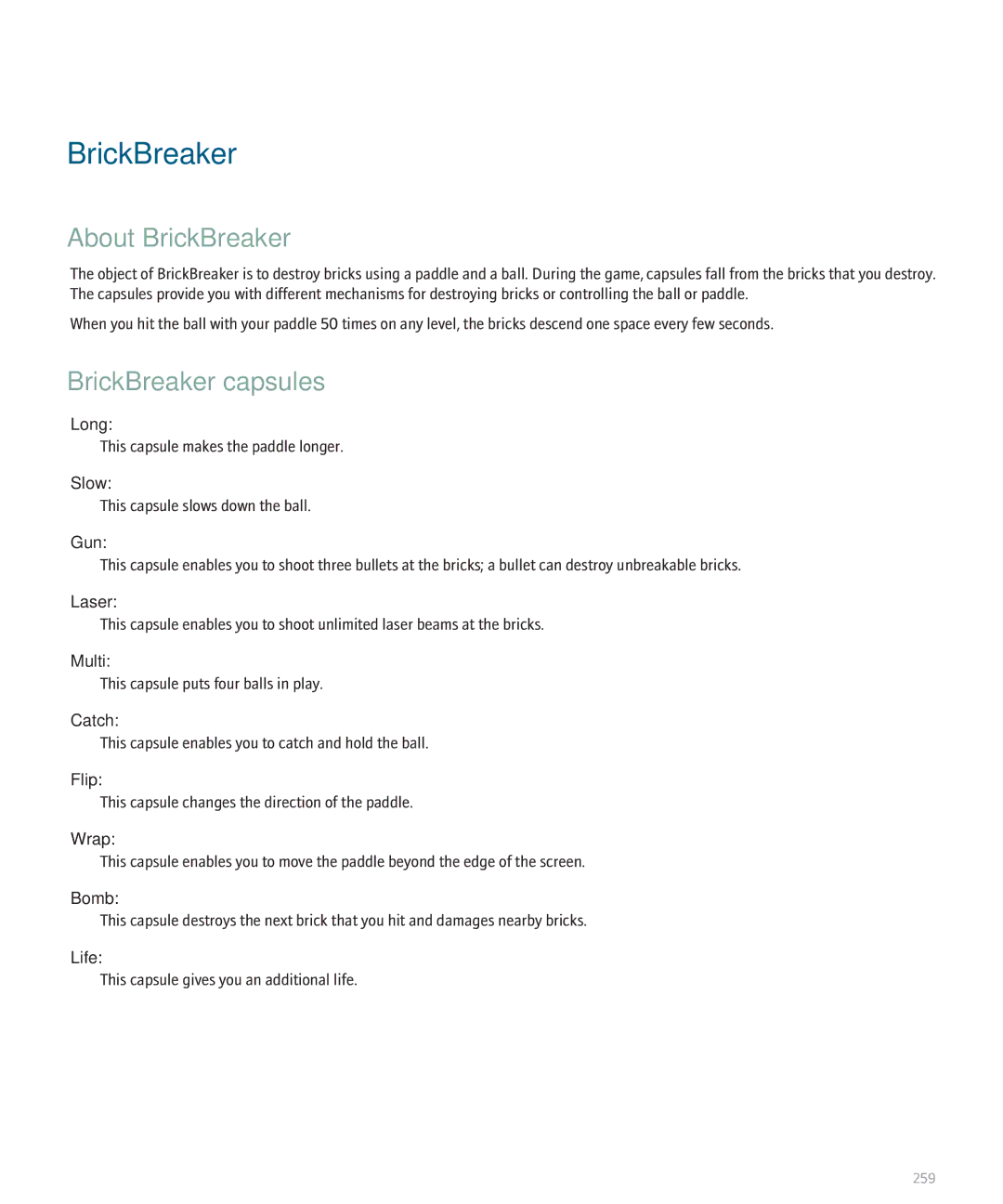 Blackberry 8320 manual About BrickBreaker, BrickBreaker capsules 