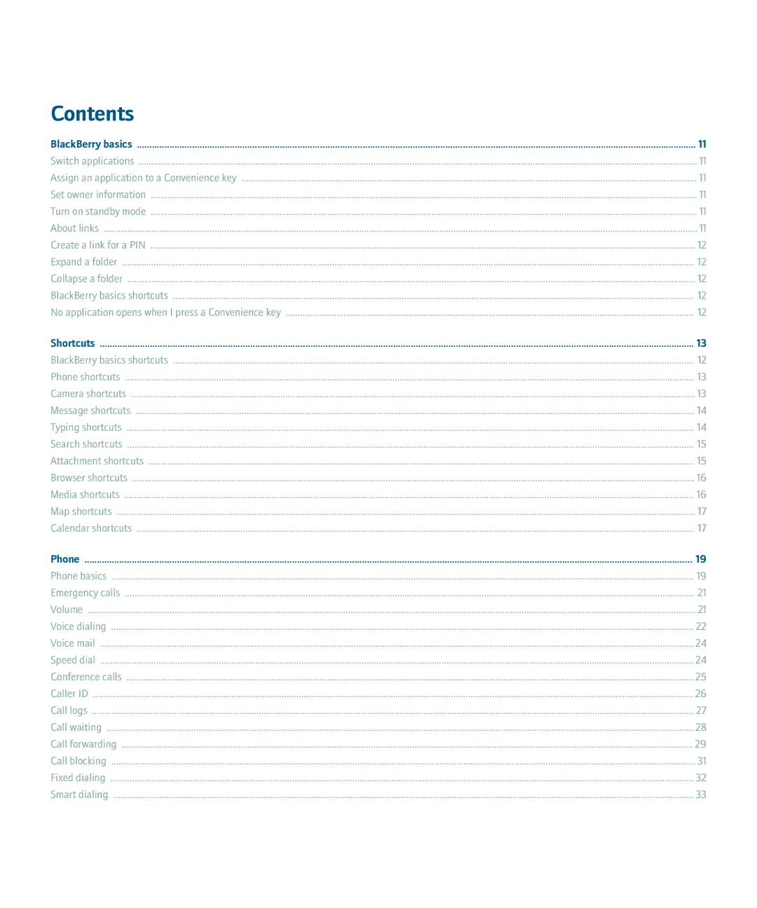 Blackberry 8320 manual Contents 